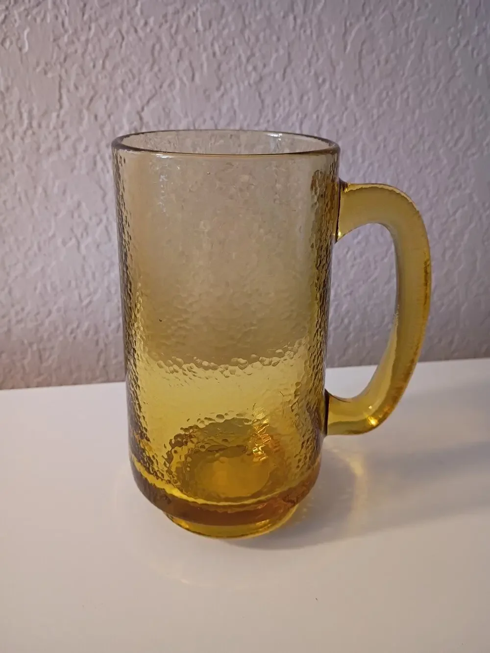 70s Yellow Amber Glass Beer Mug Harvest Gold Ripple Texture Barware 12oz